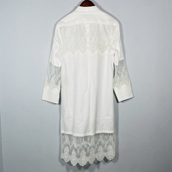 Burberry White Lace Button Up Shift Knee Length Dress 4 Band Collar NWT $1195 - Picture 3 of 12